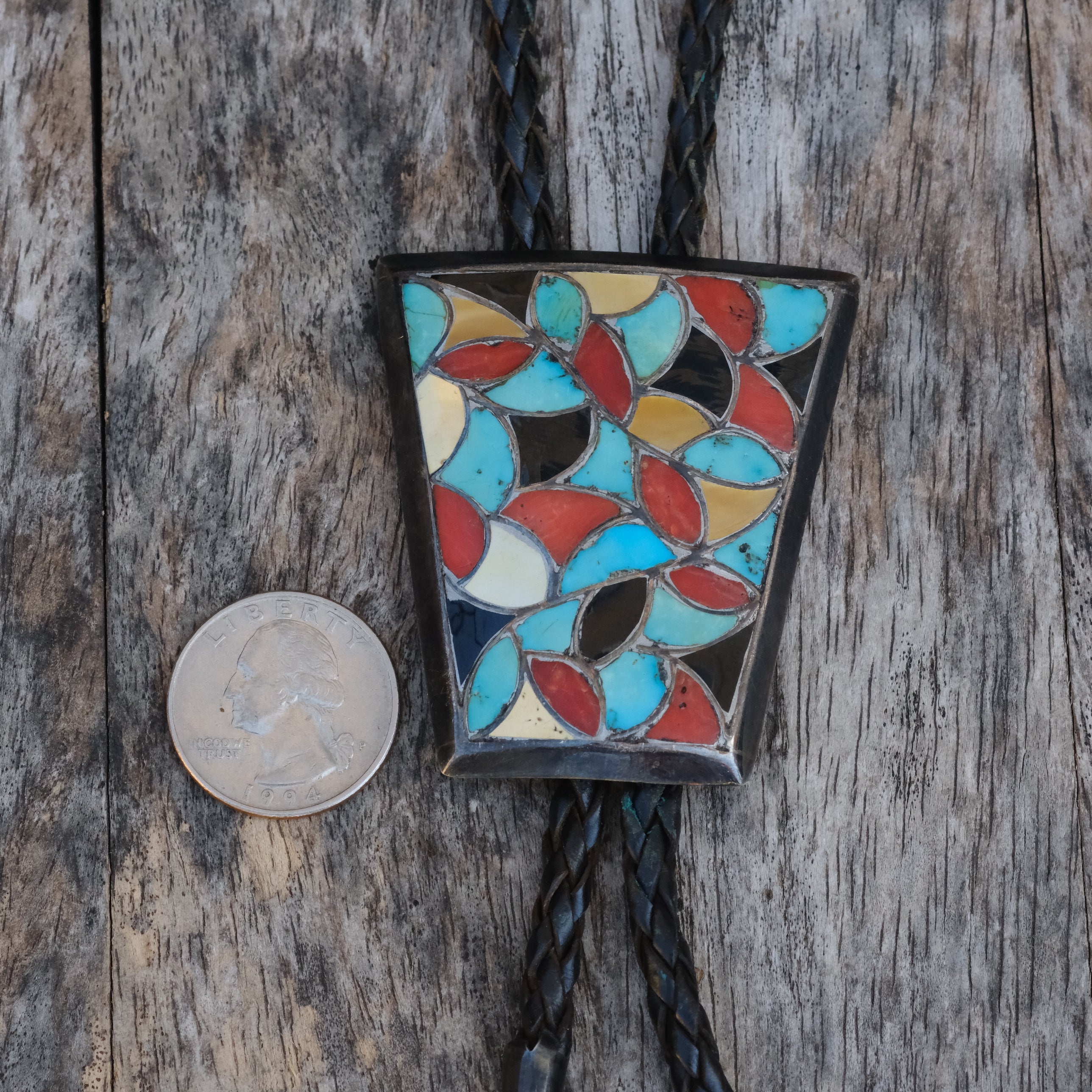 Vintage Sterling Zuni Inlay Bolo Tie