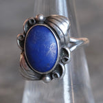 Vintage Sterling Lapis Feather Ring 6.75