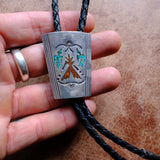 Vintage Sterling Turquoise and Coral Inlay Bolo Tie