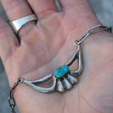 Vintage Sterling Sandcast Turquoise Necklace 14.5"