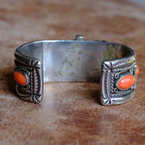Vintage Sterling Coral Watch Cuff Bracelet
