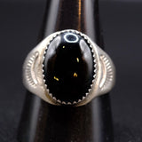 Vintage Sterling Onyx Stamped Band Ring 10.5