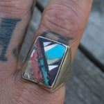 Vintage Sterling Inlay Ring 11.75