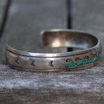 Vintage Sterling Turquoise and Coral Inlay Wave Cuff