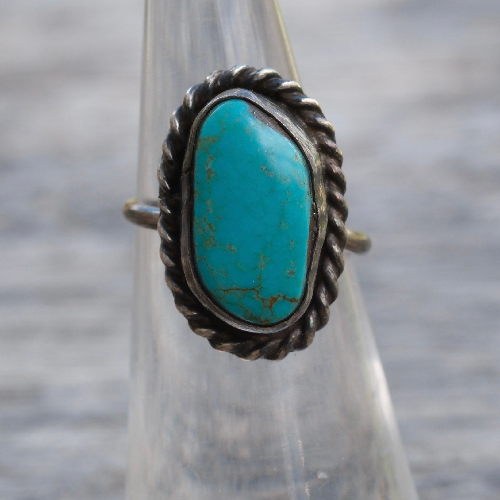 Vintage Sterling Turquoise Roper Ring 4
