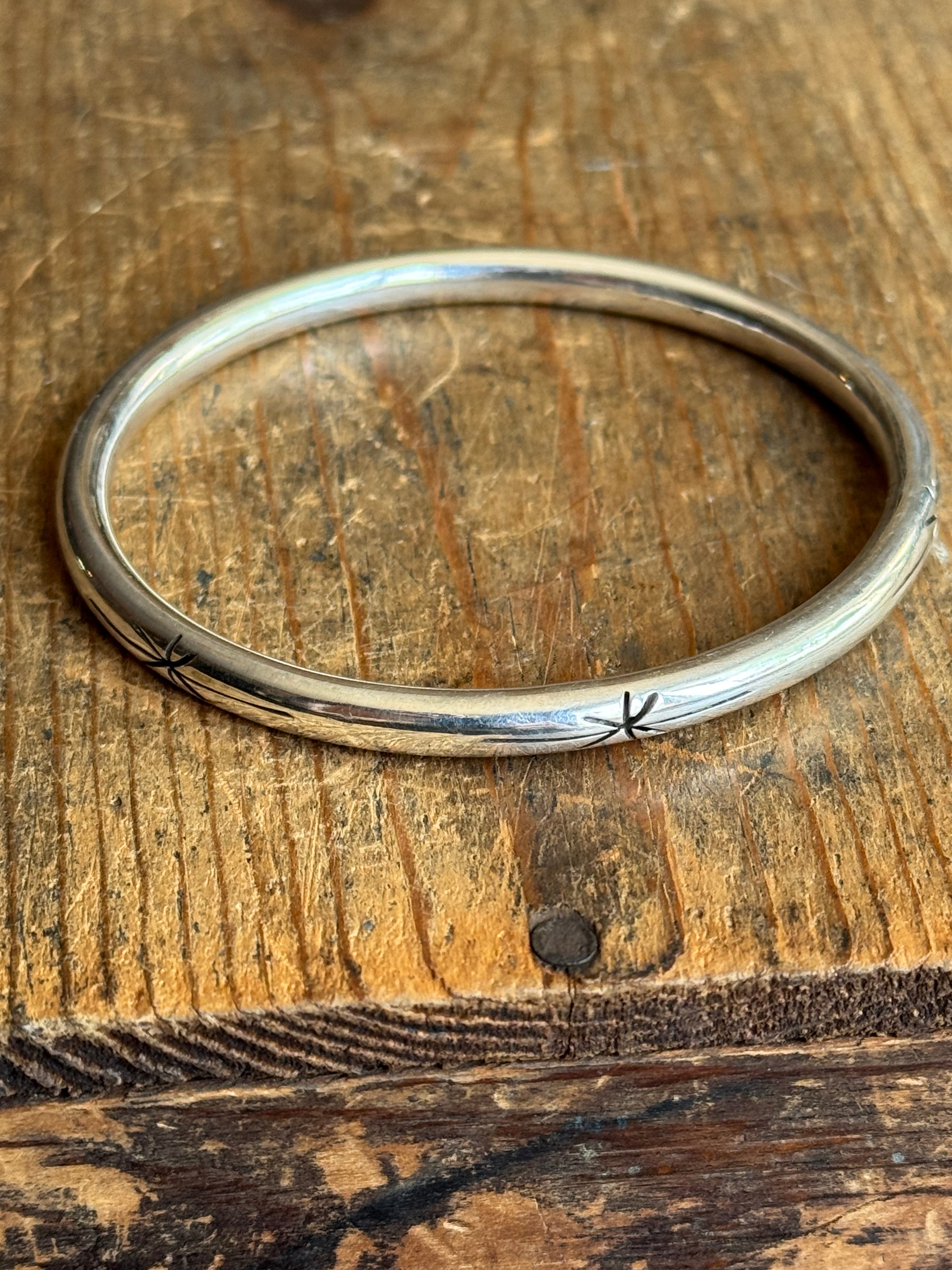 Vintage Sterling Silver Star Cut Hollow Bangle