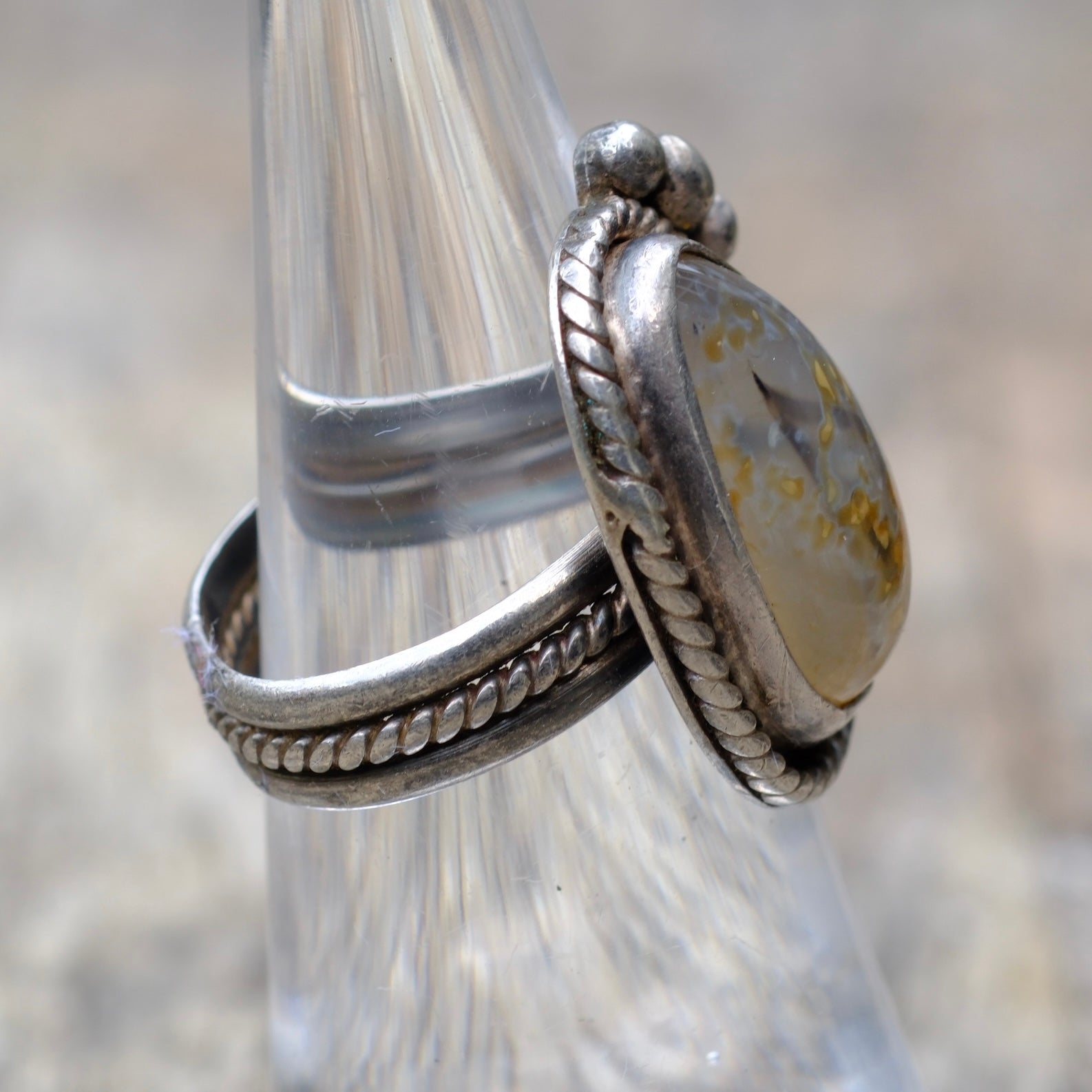 Vintage Sterling Agate Ring 5.75