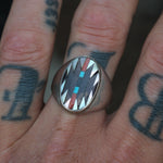 Vintage Sterling Zuni Inlay Ring 10.5