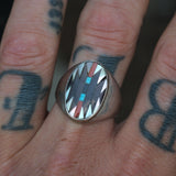 Vintage Sterling Zuni Inlay Ring 10.5