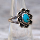 Vintage Sterling Turquoise Florette Ring 5.5