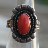 Vintage Sterling Coral Ring 5.25