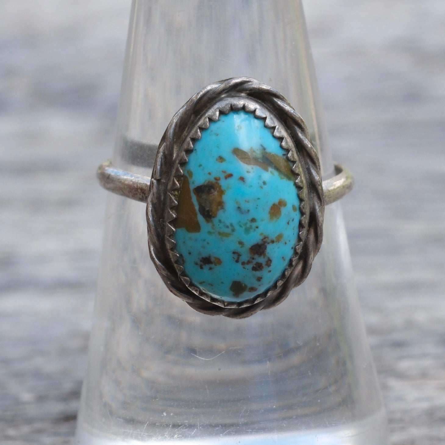 Vintage Sterling Turquoise Roper Ring 7