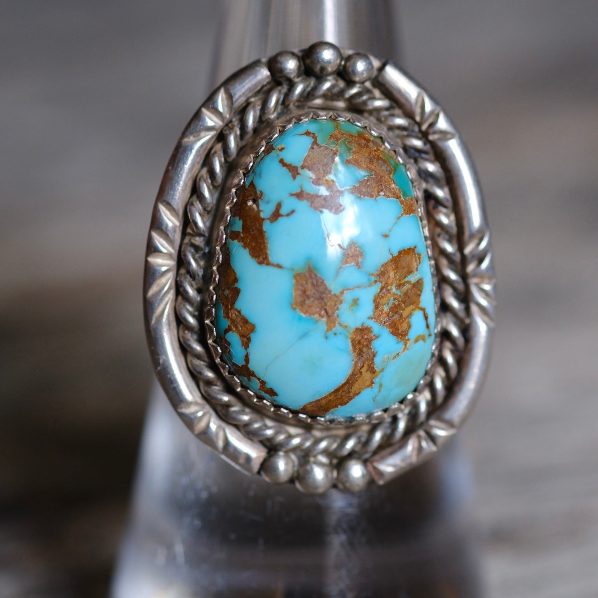 Vintage Sterling Turquoise Roper Ring 7