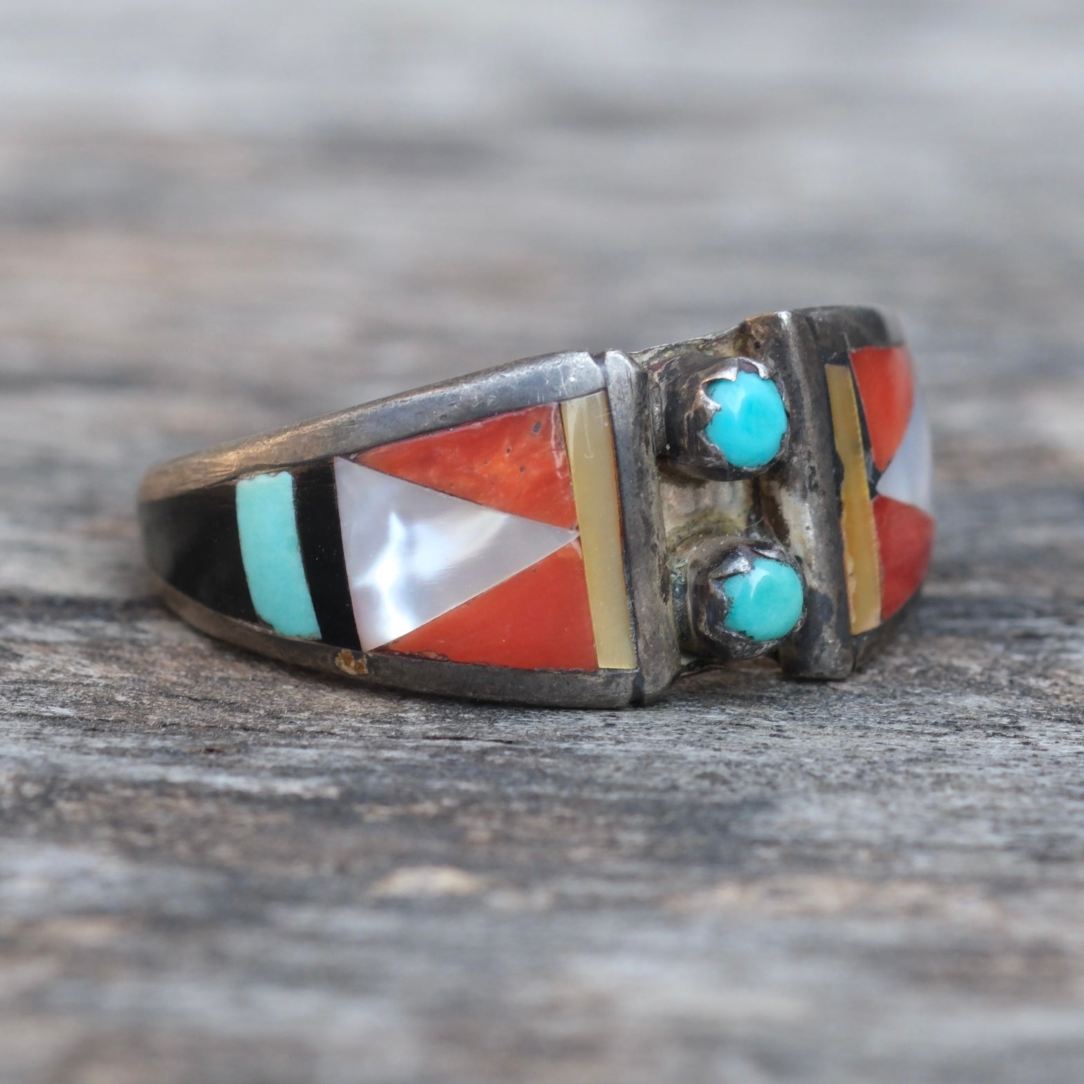 Vintage Sterling Zuni Inlay Band Ring 6