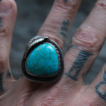 Vintage Sterling Turquoise Feather Ring 9