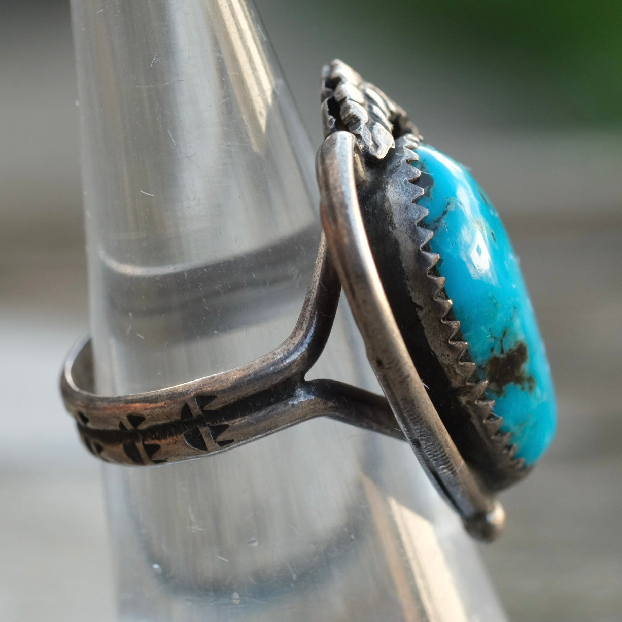 Vintage Sterling Turquoise Feather Ring 6.25