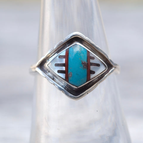 Vintage Sterling Zuni Inlay Band 6.75