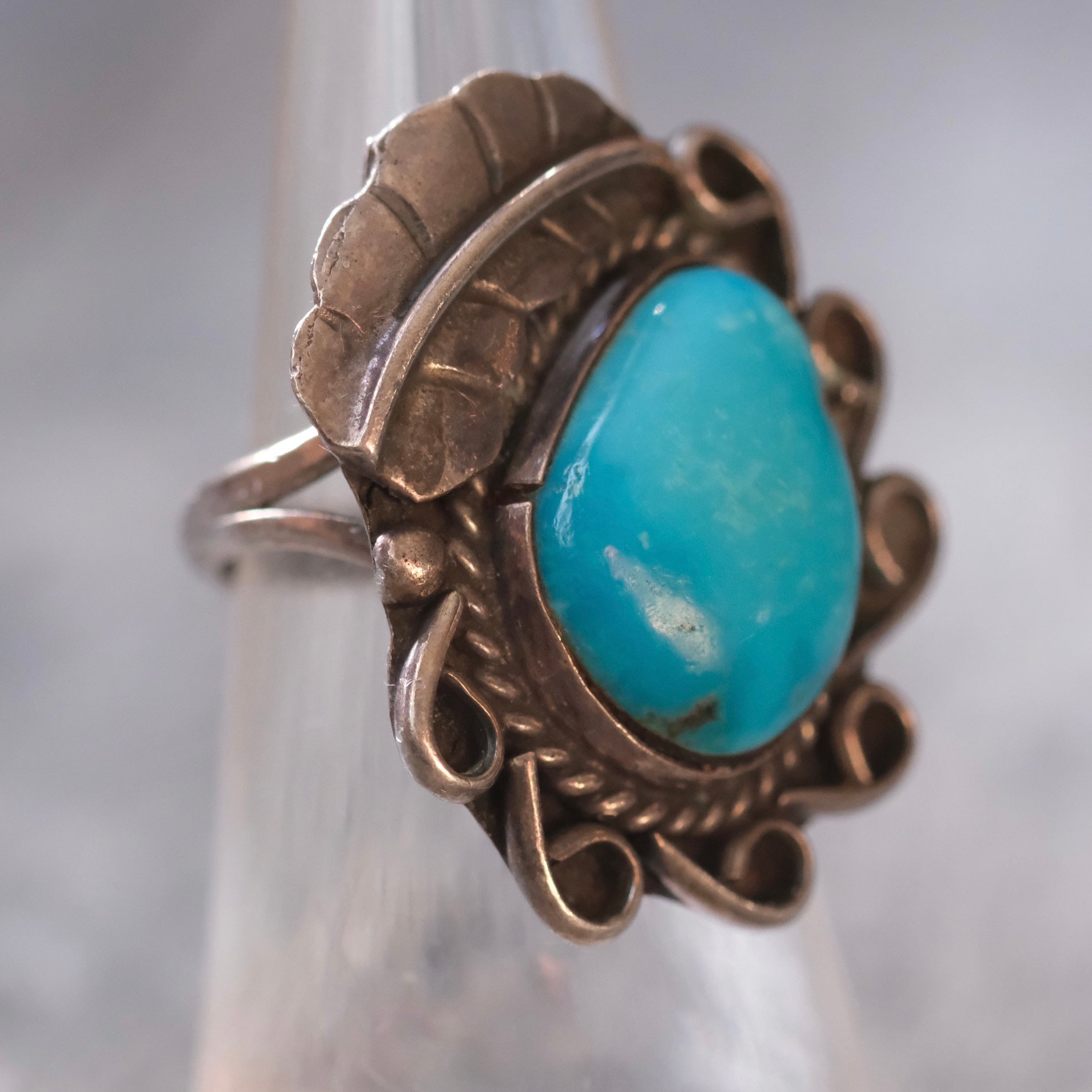 Vintage Sterling Turquoise Feather Ring 6