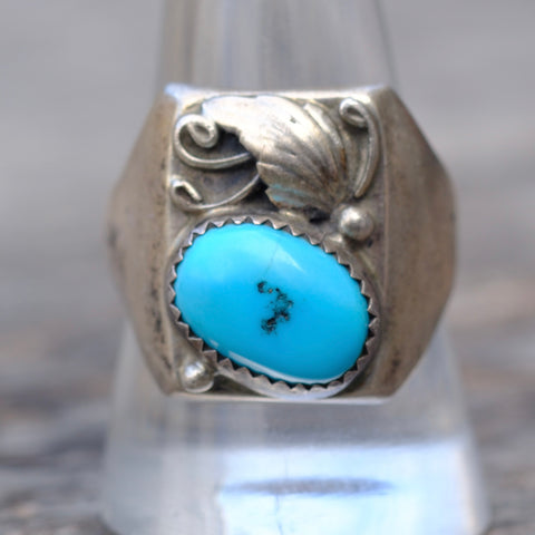 Vintage Sterling Turquoise Feather Ring 10.5