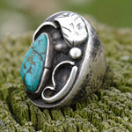 Vintage Sterling Turquoise Feather Ring 8.5