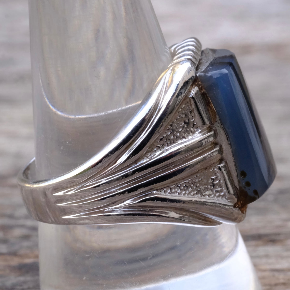 Vintage Sterling Agate Signet Ring 10.5
