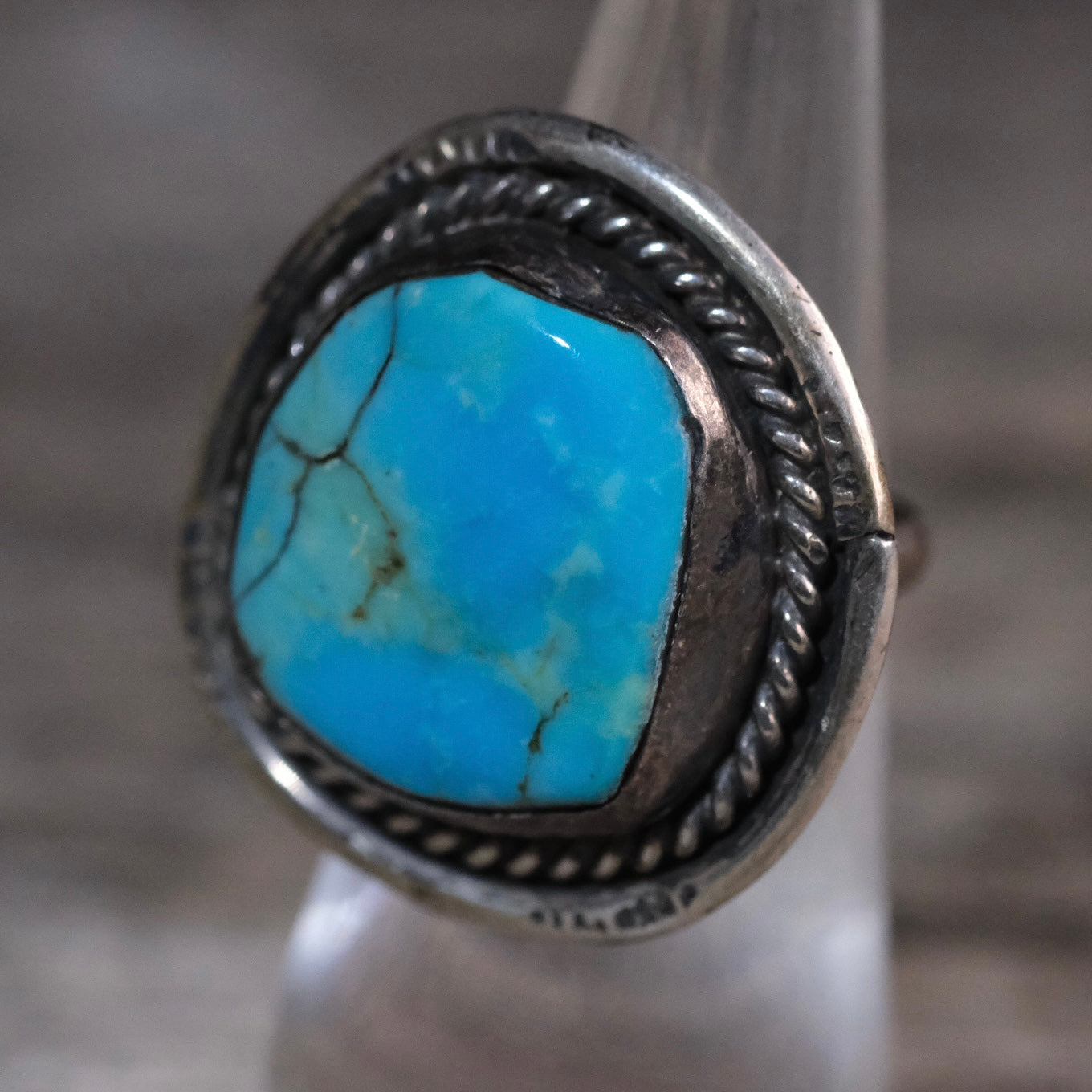 Vintage Sterling Turquoise Roper Ring 6