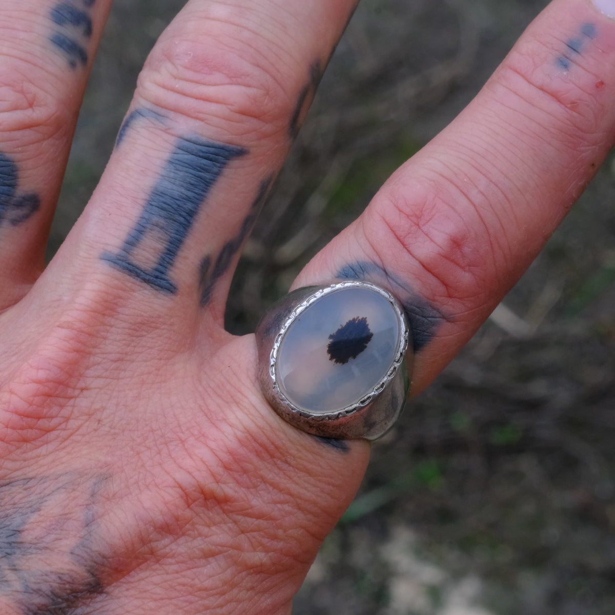 Vintage Sterling Agate Signet Ring 10