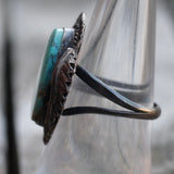 Vintage Sterling Turquoise Feather Ring 7.75