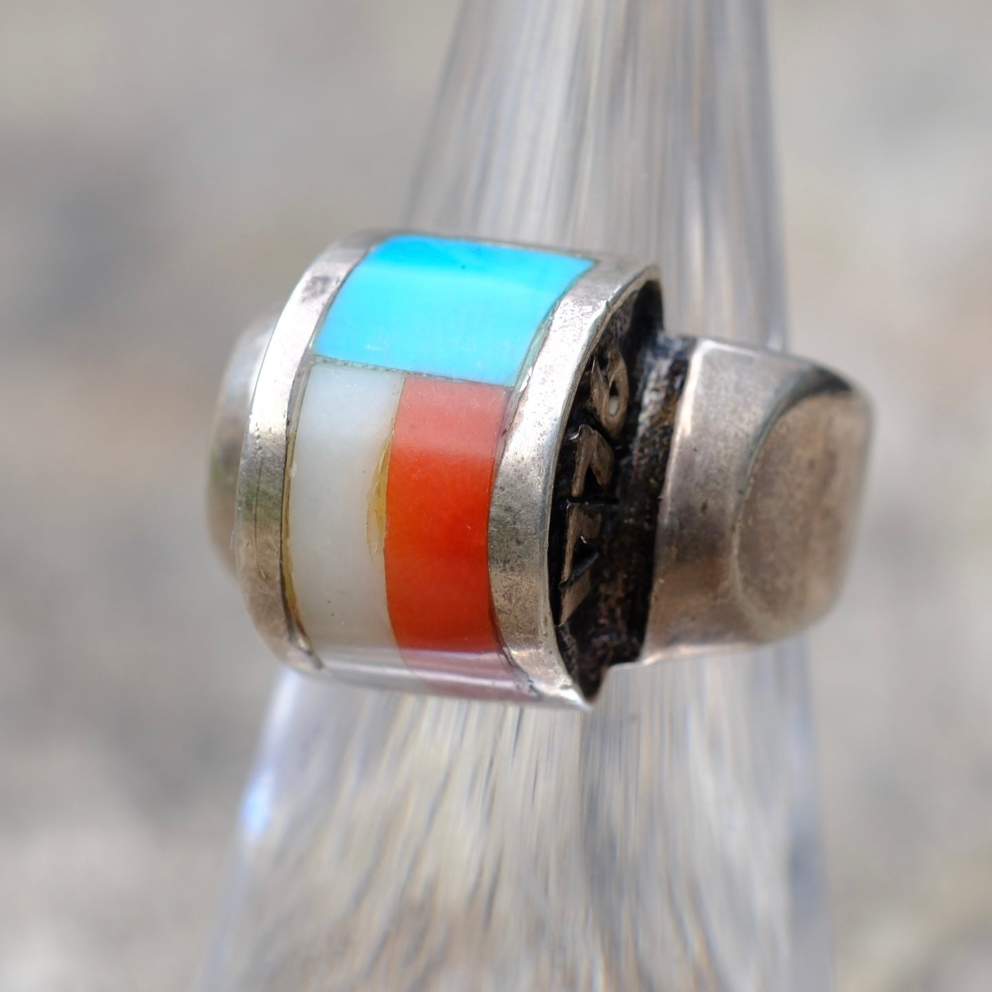 Vintage Sterling Centennial Inlay Ring 5.25