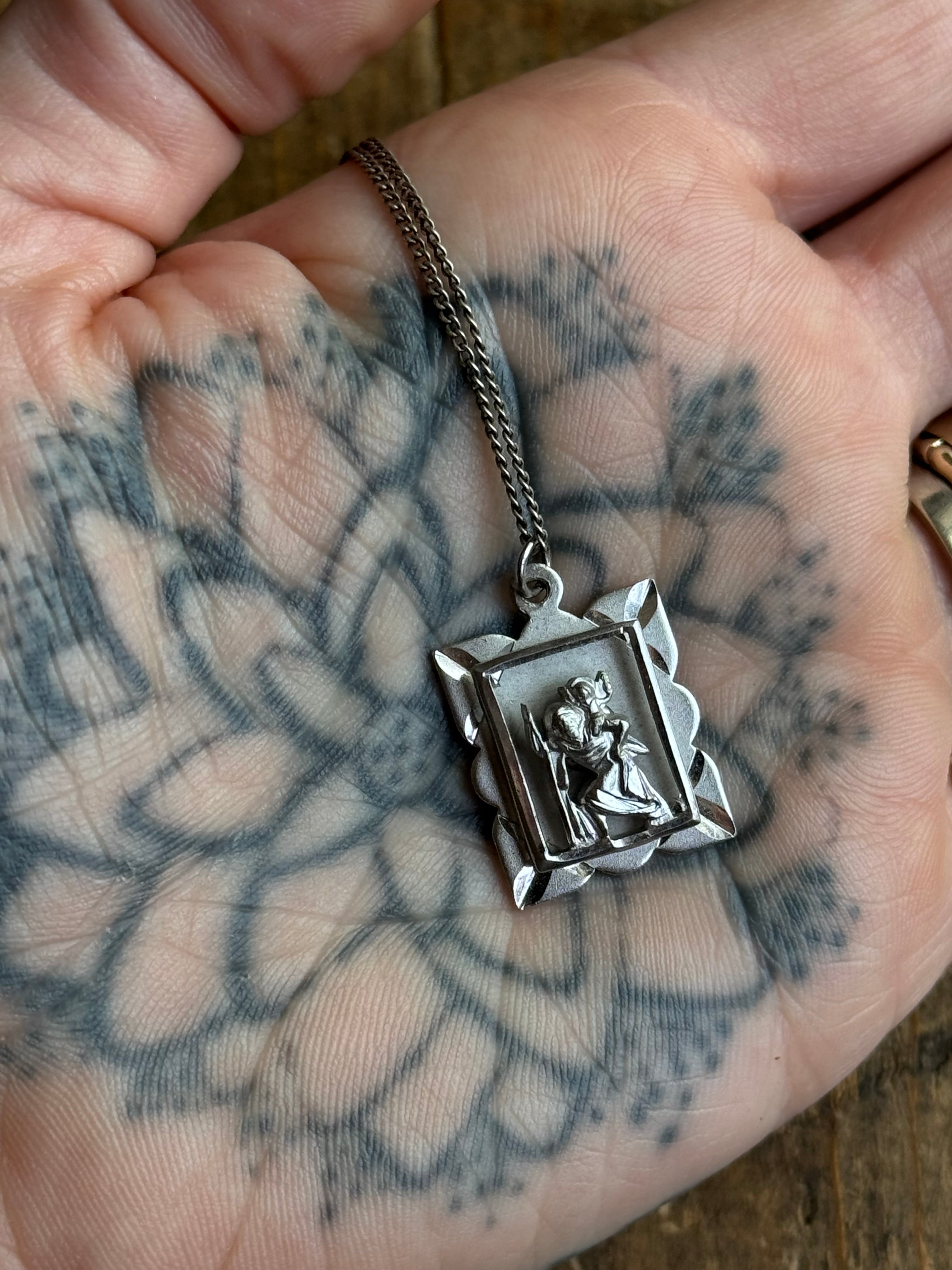 Vintage Sterling Silver St. Christopher Medallion Necklace