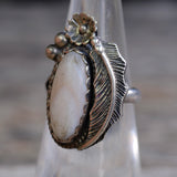 Vintage Sterling Mother Of Pearl Feather Ring 5.5