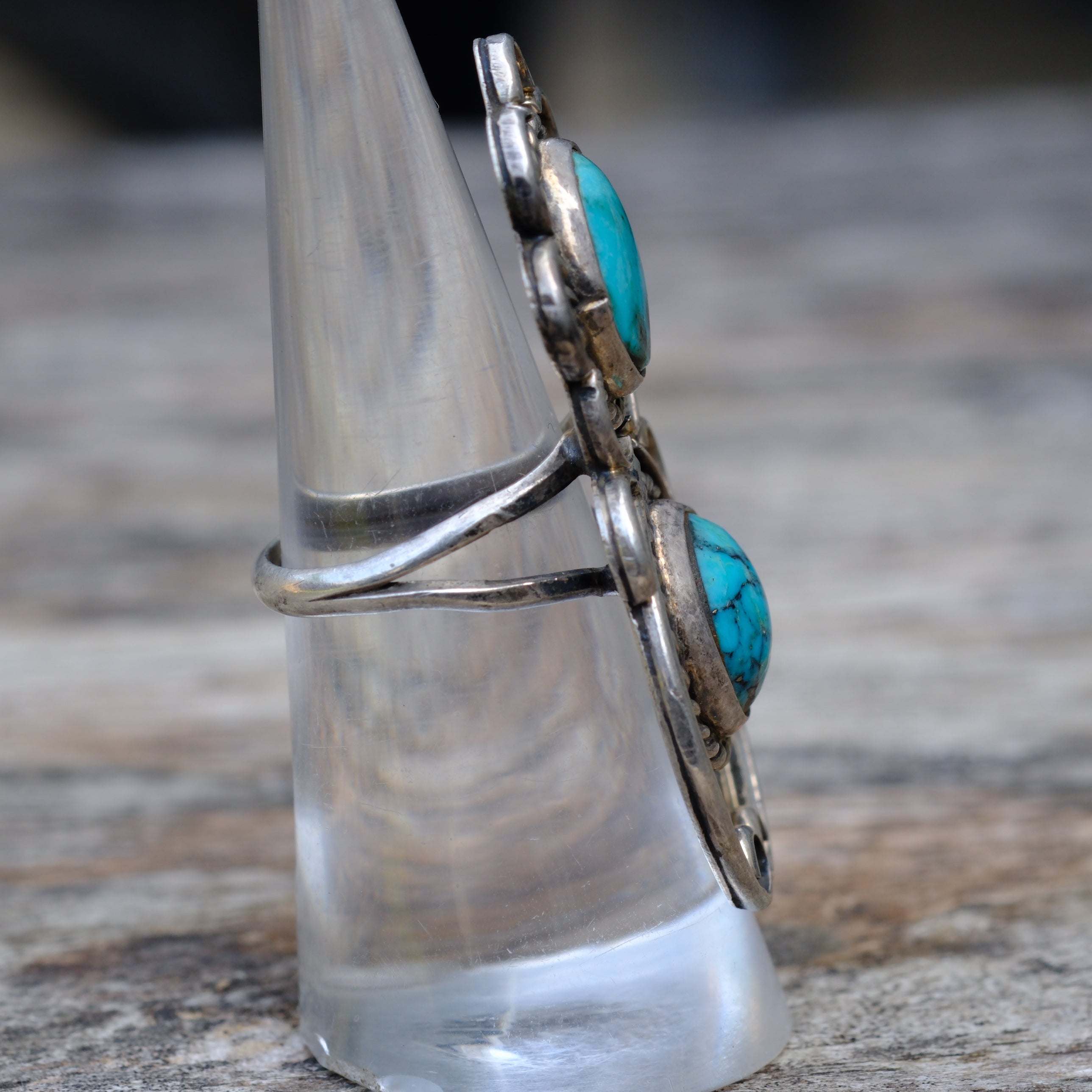 Vintage Sterling 2- Stone Turquoise Ring 6.25