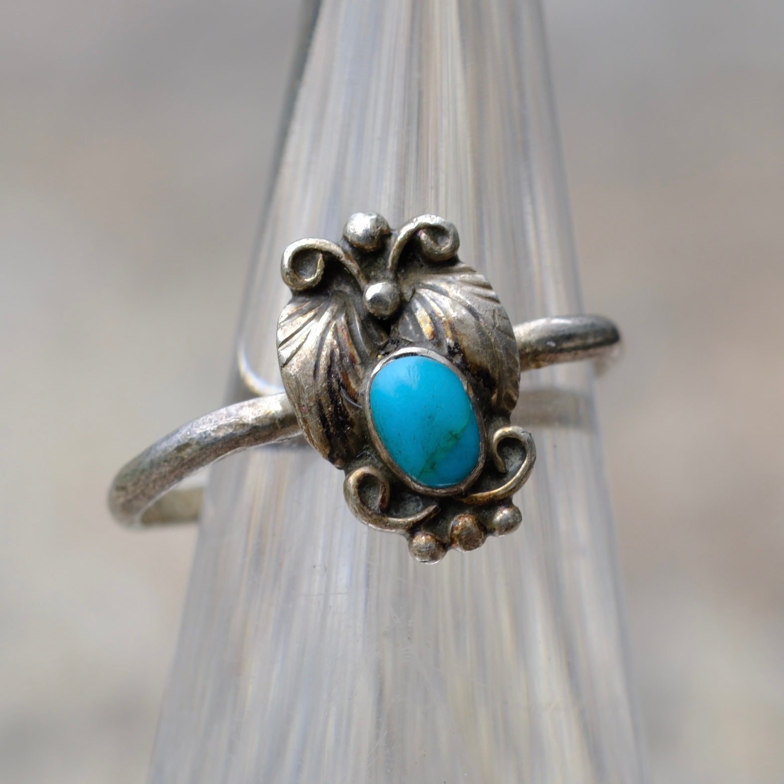 Vintage Sterling Turquoise Feather Ring 3.5