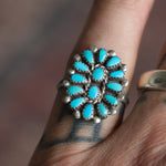 Vintage Sterling Turquoise Cluster Ring 6.25