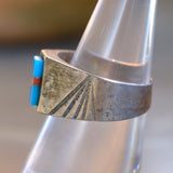 Vintage Sterling Turquoise and Coral Inlay Ring 7.5