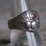 Vintage Sterling and Garnet Feather Ring 10.75