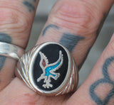 Vintage White Bronze Eagle Ring 12.75
