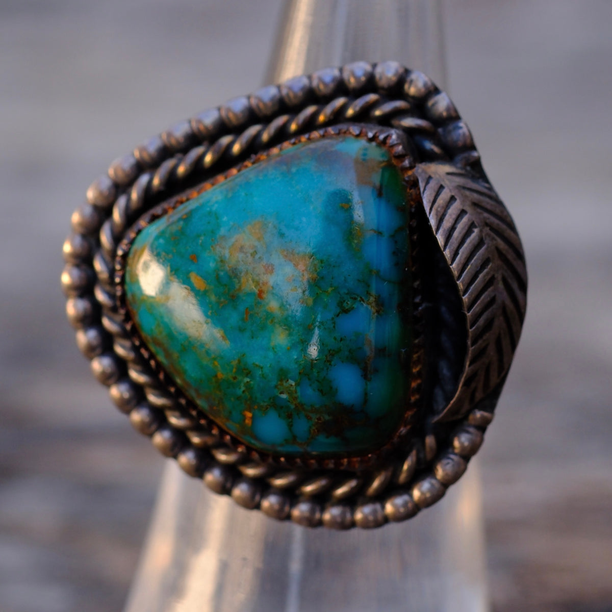 Vintage Sterling High Grade Turquoise Feather Ring 4.75