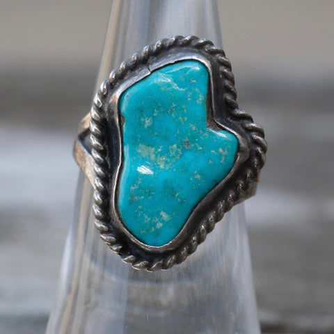 Vintage Sterling Turquoise Roper Ring 6