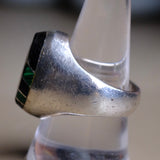 Vintage Sterling Onyx and Malachite Inlay Striper Ring 10