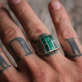 Vintage Sterling malachite Inlay Ring 8.5