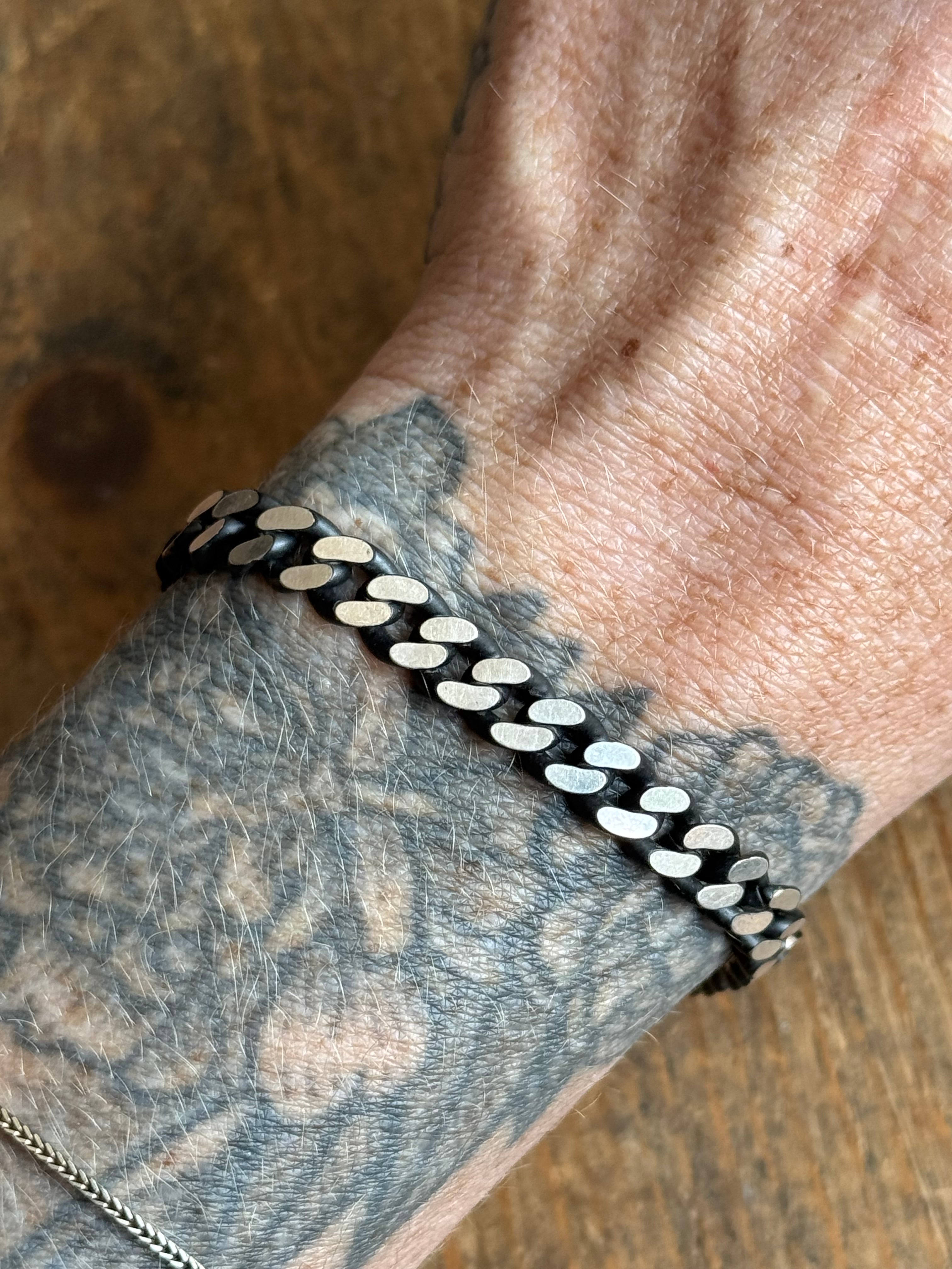 Vintage Sterling Silver 6.75” Flat Curb Chain Bracelet