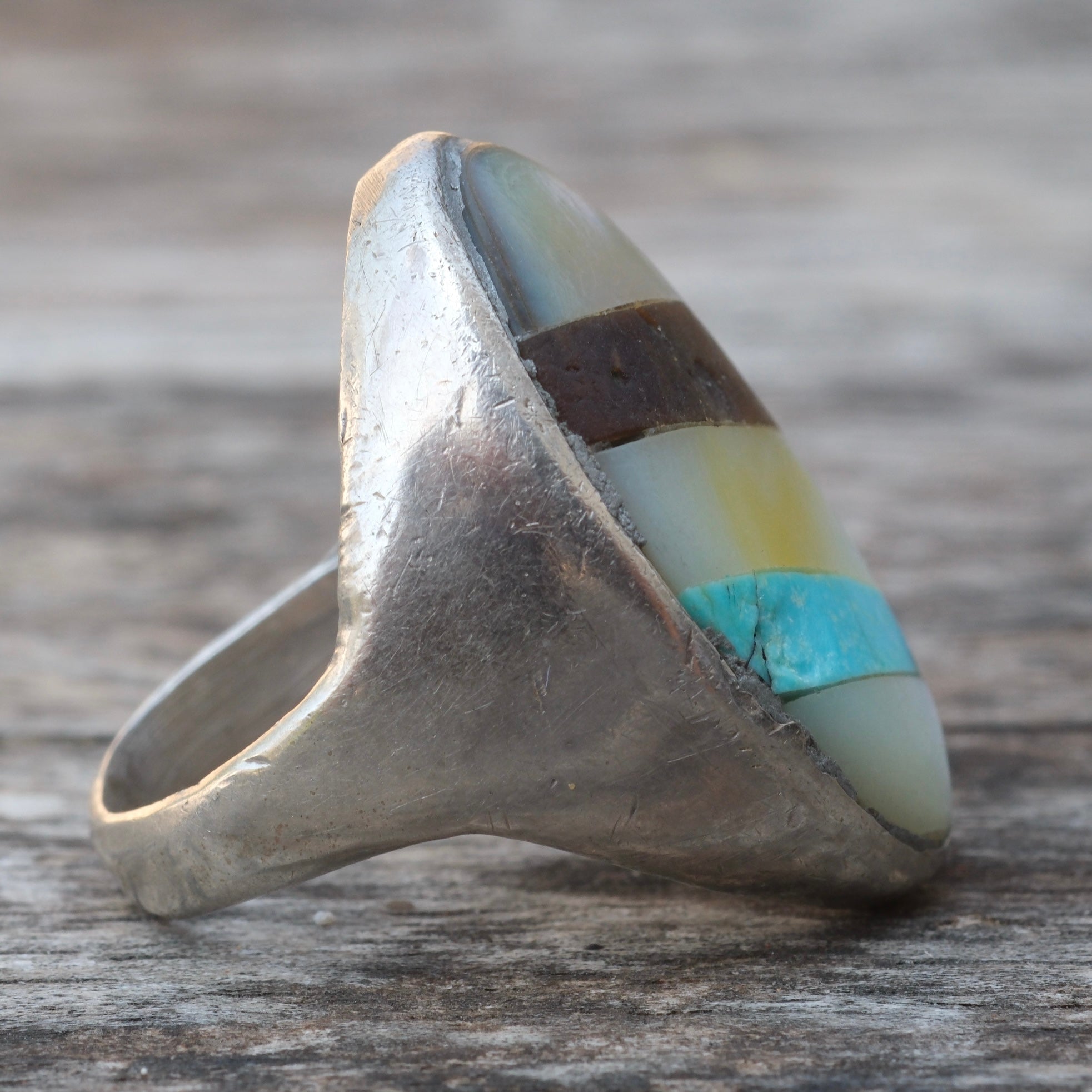 Vintage Sterling Multistone Inlay Ring 9.75