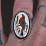 Vintage Sterling Inlaid Stone Bird Ring 9.25