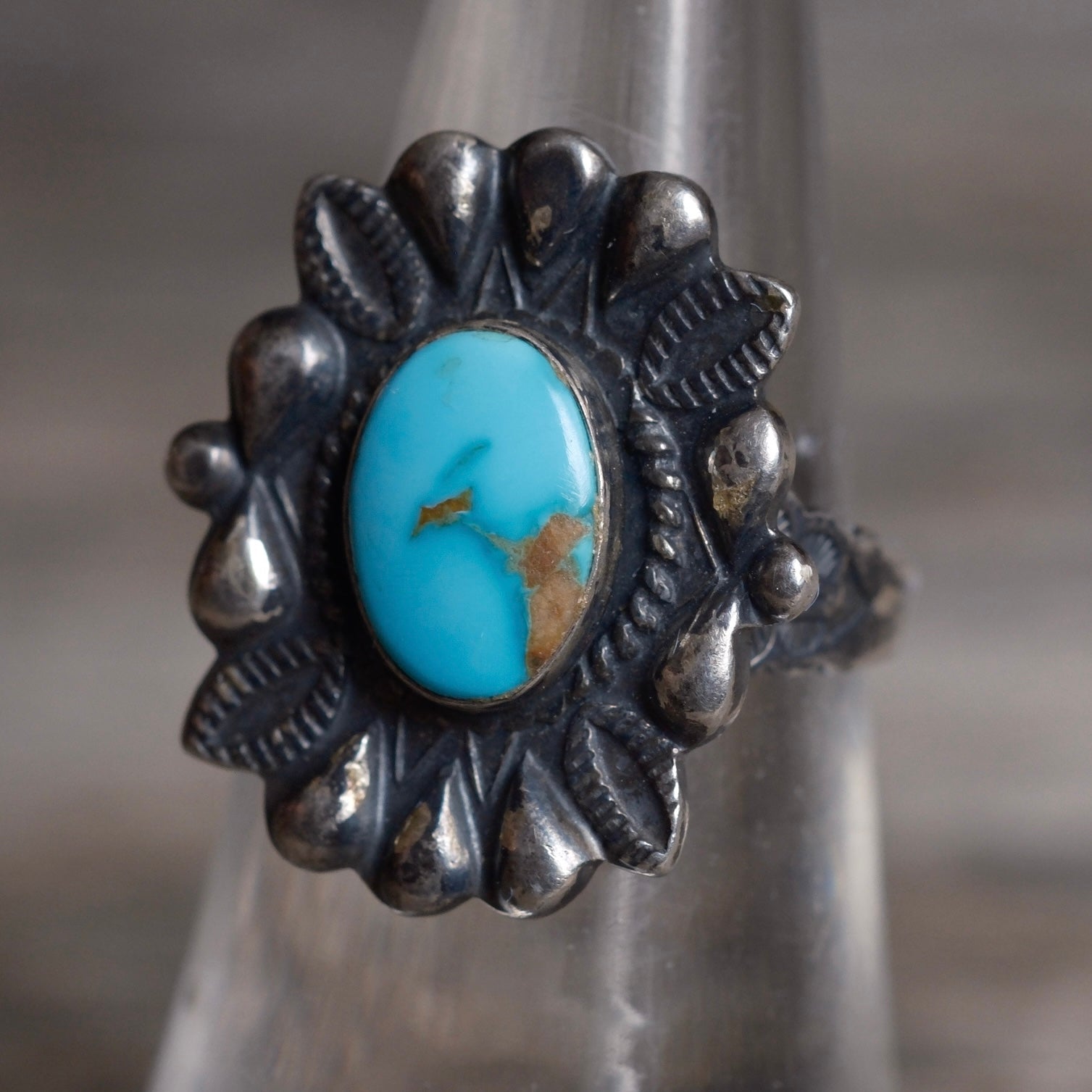 Vintage Sterling Turquoise Stamped Ring 6