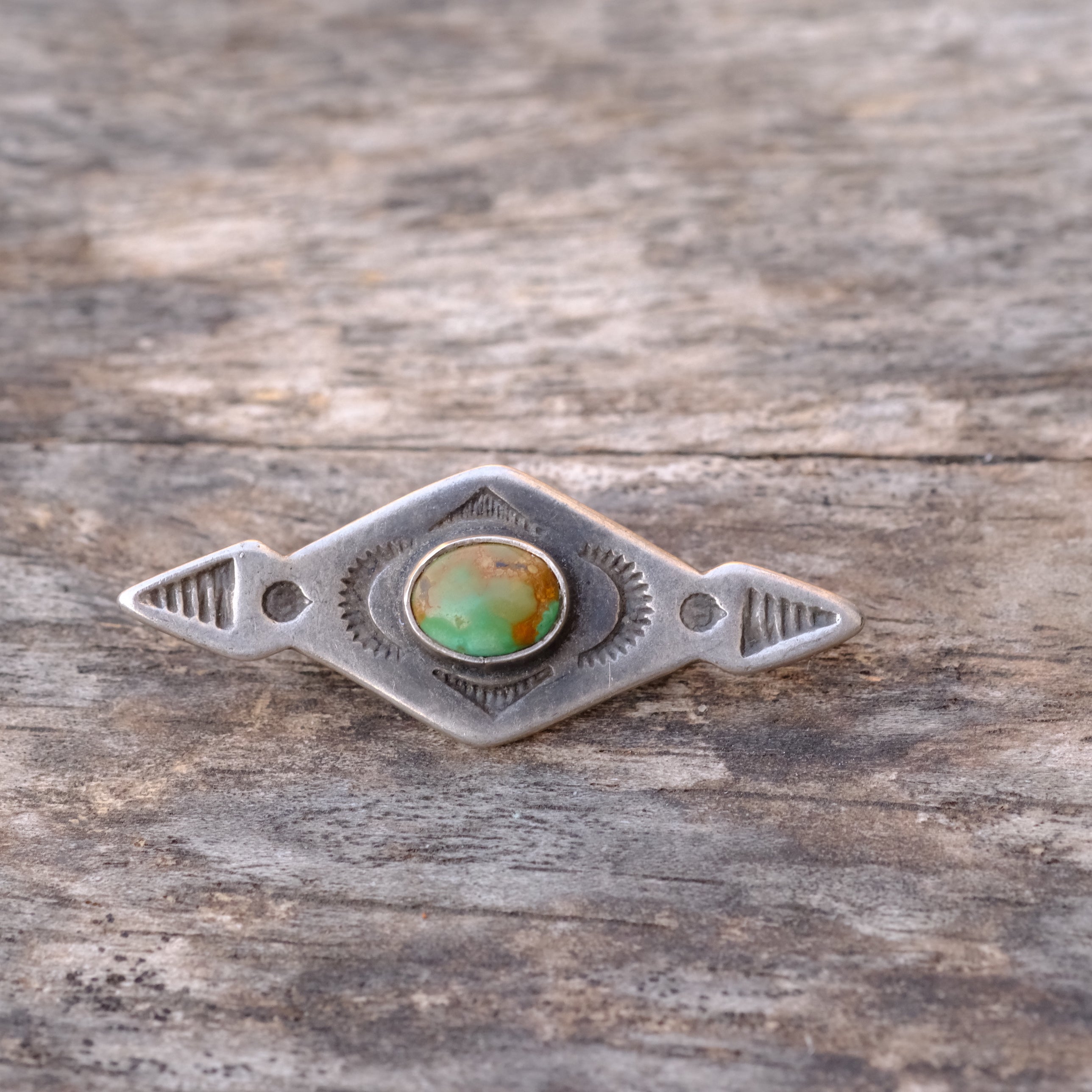 Vintage Sterling Silver Stamped Turquoise Brooch