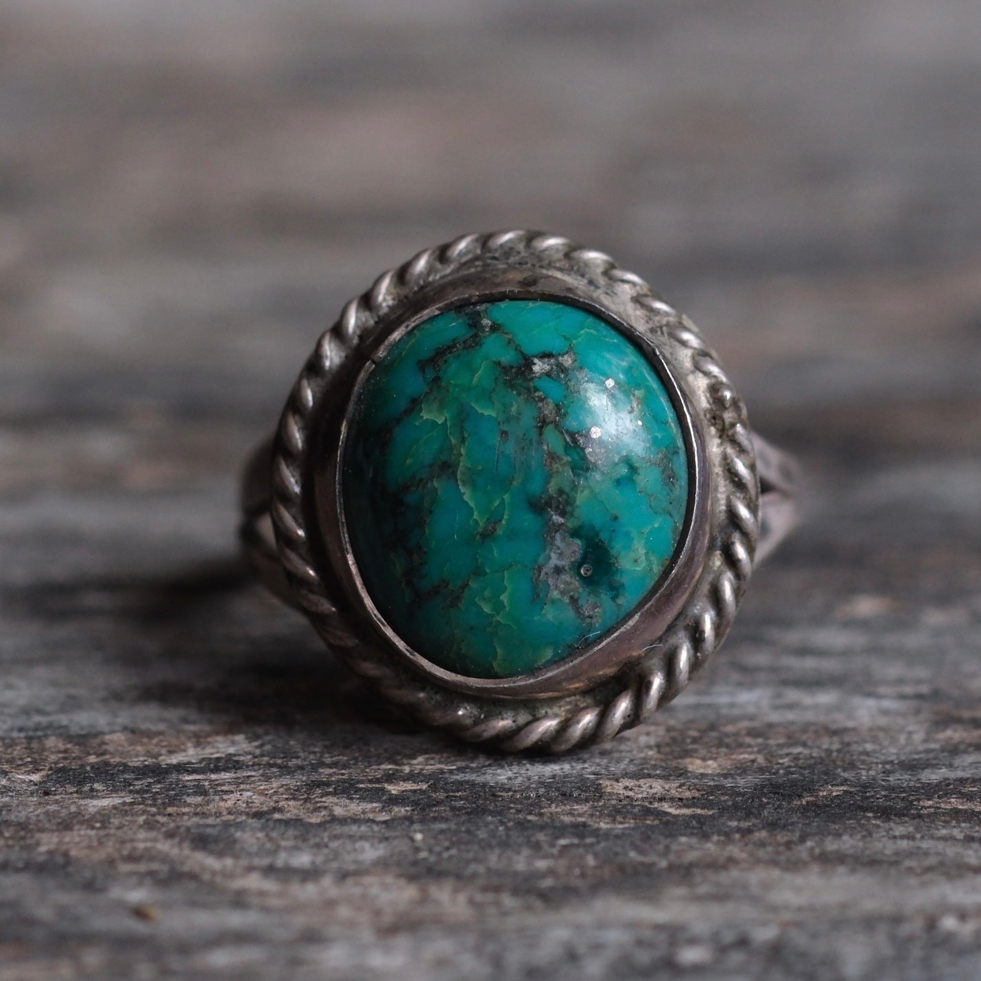 Vintage Sterling Turquoise Roper Ring 5.75