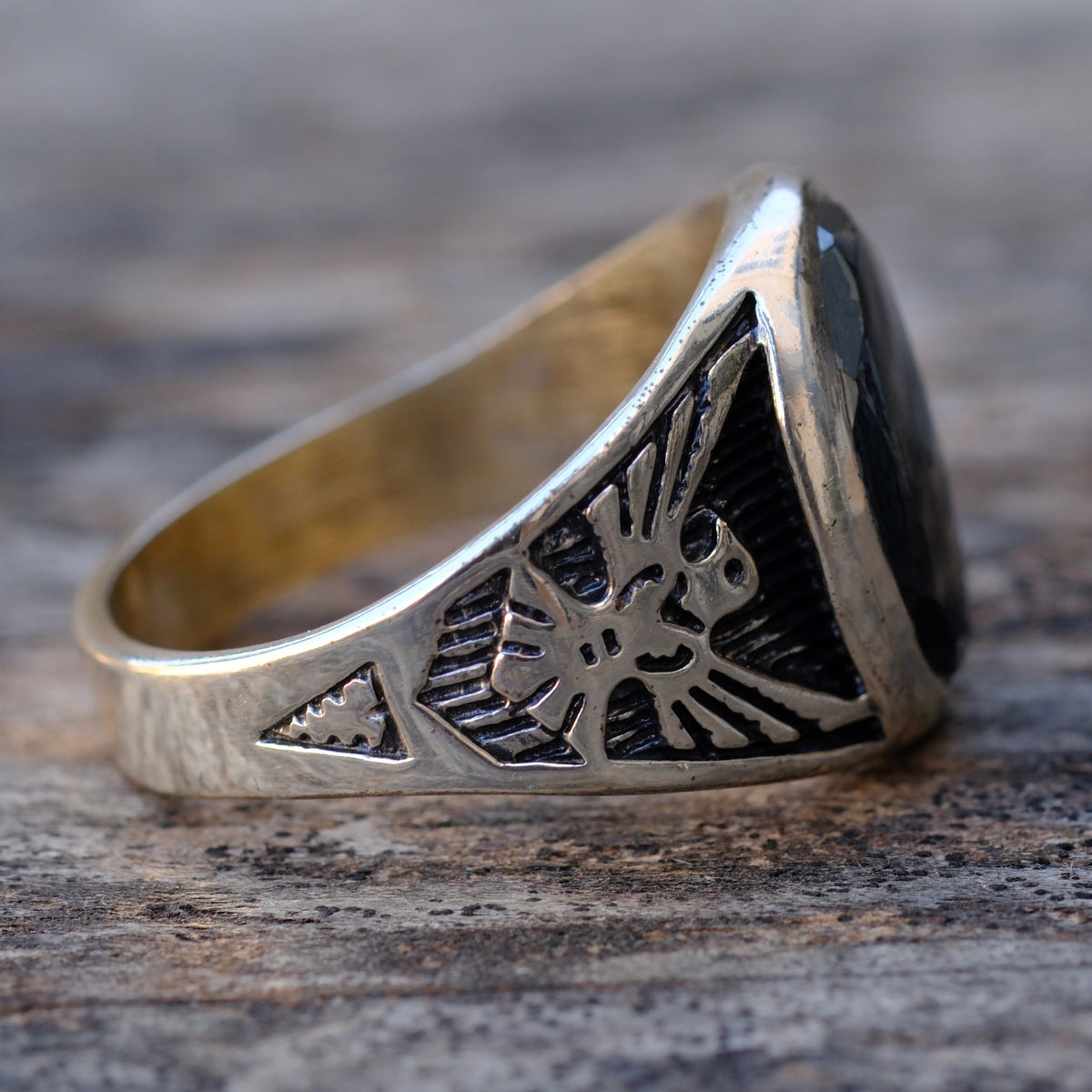 Vintage Sterling Hematite Thunderbird Ring 15.5