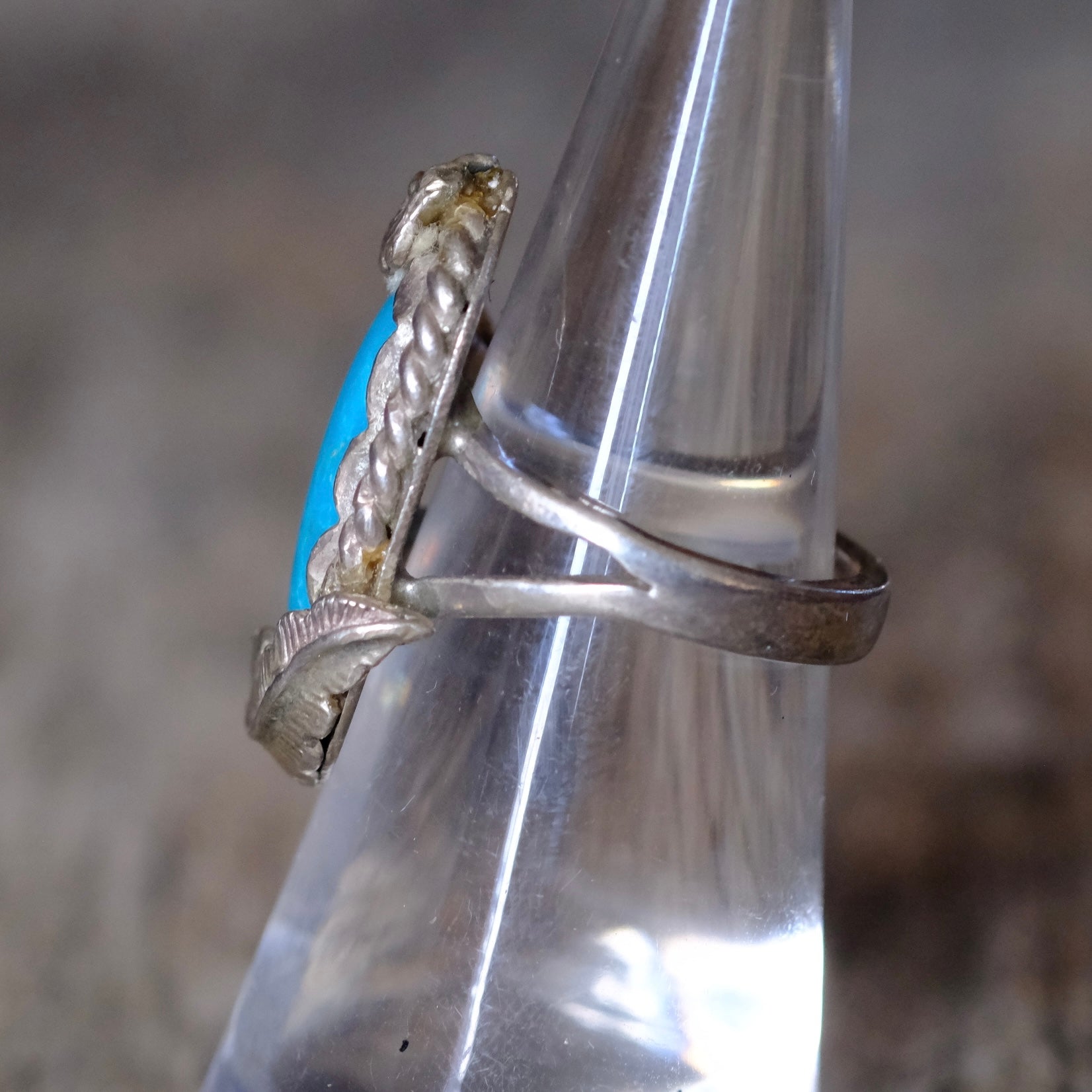 Vintage Sterling Turquoise Feather Ring 5.5