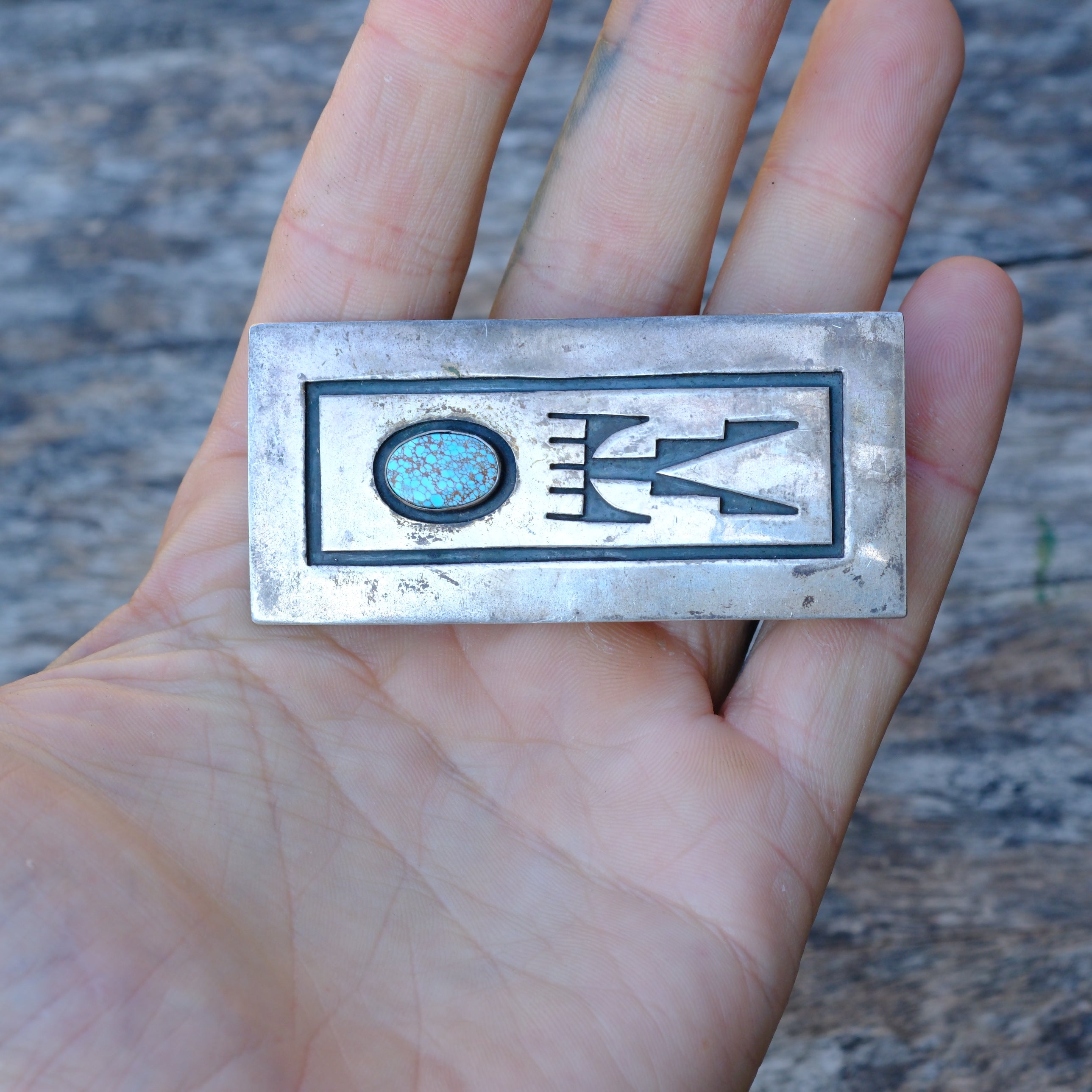 Vintage Sterling Turquoise Southwestern Belt Buckle